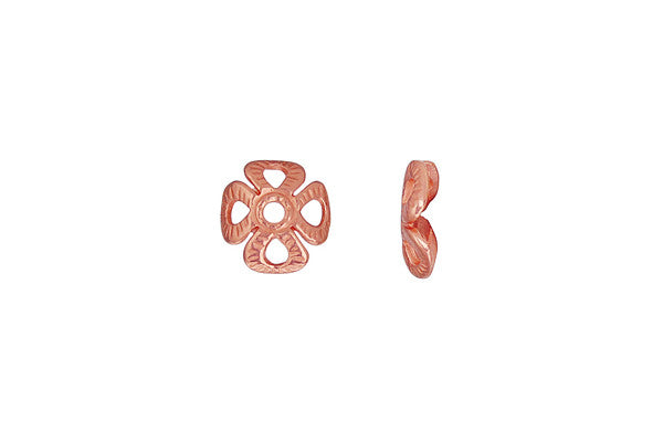 Copper Four Leaf Clover Square Bead Cap, 8.0mm