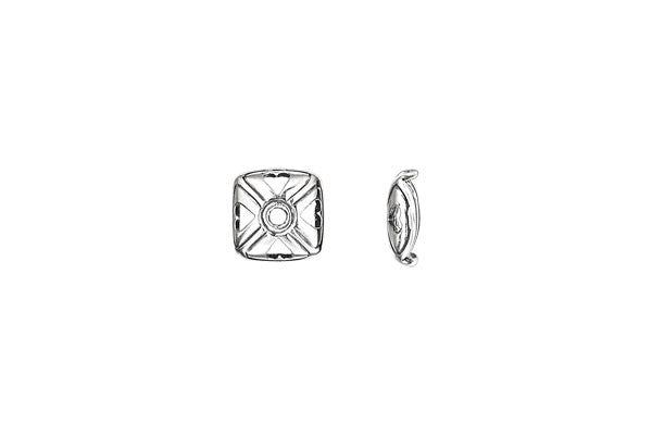 Sterling Silver Open Heart Square Bead Cap, 8.5mm