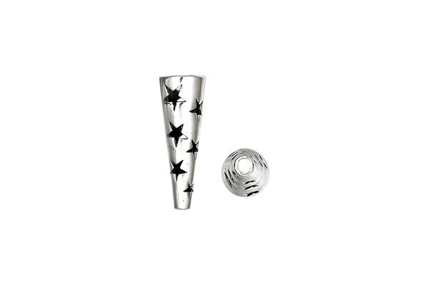 Sterling Silver Stars Cone, 19.0x6.0mm