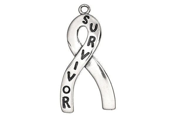 Sterling Silver Survivor Ribbon Charm, 32.0x19.0mm