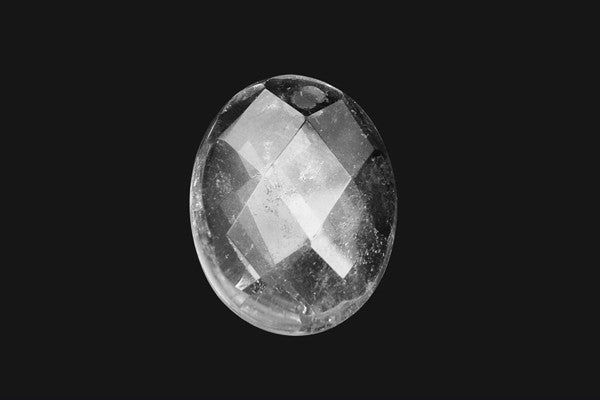 Clear Quartz (Rock Crystal) Flat Oval Faceted Pendant, 18x25mm, 1 Piece, Jewelry Making Supplies