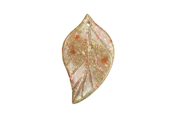 Unakite Twisted Leaf Pendant, 25x45mm, 1 Piece, Jewelry Making Supplies