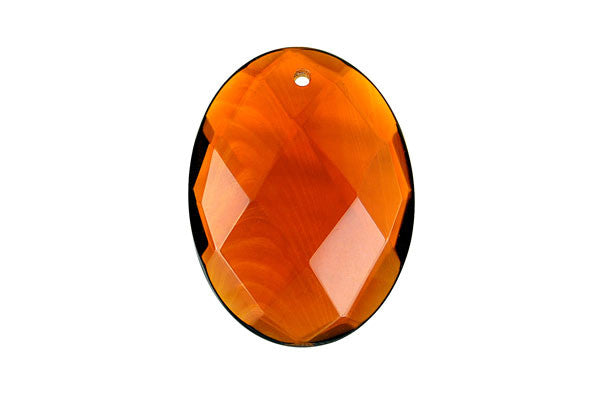 Amber Quartz Glass Flat Oval Faceted Pendant, 30x40mm, 1 Piece, Jewelry Making Supplies