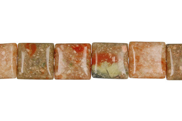 Unakite Flat Square Beads, 16-Inch Strand, Jewelry Making Supplies