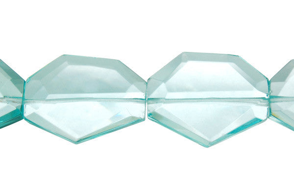 Aqua Quartz Glass Slab Faceted Beads, 16-Inch Strand, Jewelry Making Supplies
