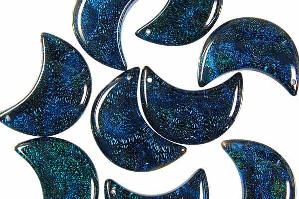 Green Dichroic Glass Moon Pendant 33mm for jewelry making by GemDIY