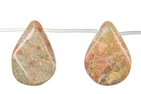 Unakite Flat Briolette Pendant, Multiple Sizes, 1 Piece, Jewelry Making Supplies