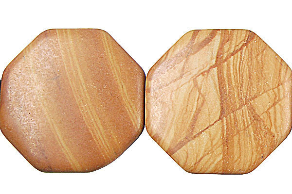 Wood Jasper Octagon Pendant, 35mm, 1 Piece, Jewelry Making Supplies
