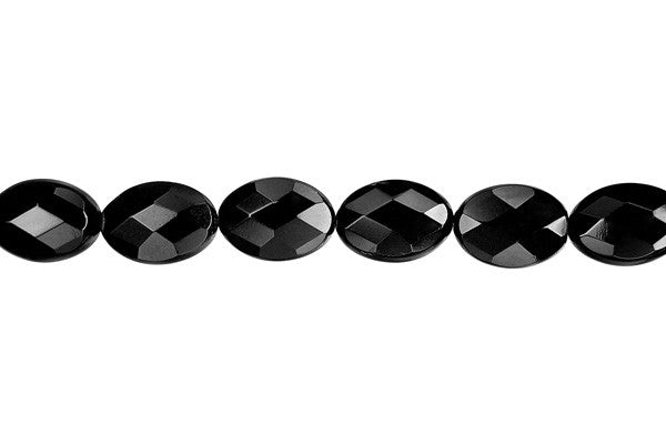 Black Onyx (AAA) Faceted Flat Oval Beads