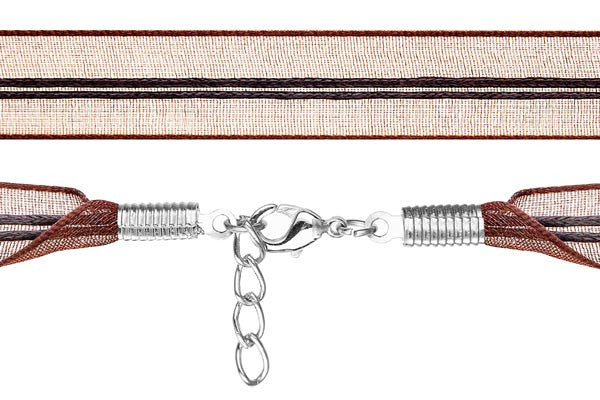 Organza Ribbon Necklace with 2 Waxed Cord, Brown