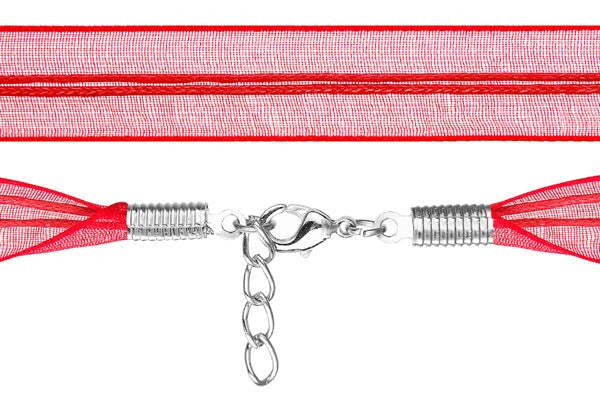 Organza Ribbon Necklace with 2 Waxed Cord, Red