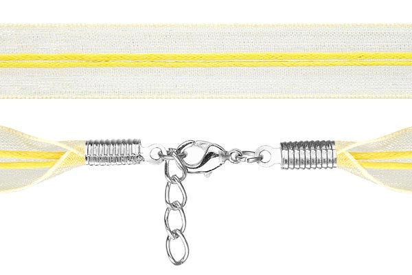 Organza Ribbon Necklace with 2 Waxed Cord, Yellow