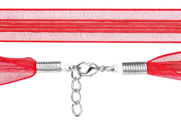 Organza Ribbon Necklace with 4 Waxed Cord, Red