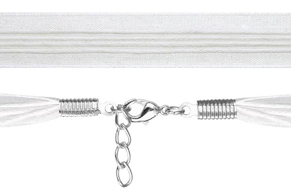 Organza Ribbon Necklace with 4 Waxed Cord, White