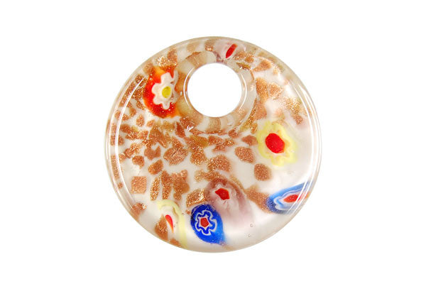 Murano Foil Glass Coin Pendant, 40x40mm, 1 Piece, Pendant for Jewelry Making