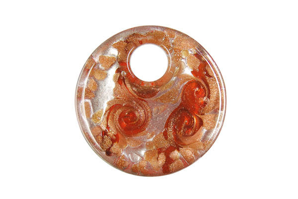 Murano Foil Glass Coin Pendant, 40x40mm, 1 Piece, Pendant for Jewelry Making