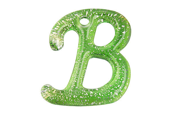 Handmade Lampwork Art Glass Foil Pendant Alphabet B (Green)