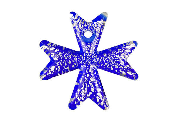 Murano Foil Glass Snow Flake Pendant, 45x45mm, 1 Piece, Pendant for Jewelry Making