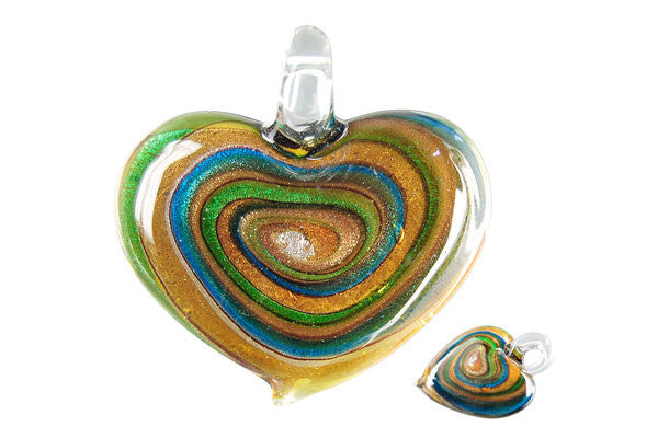 Murano Foil Glass Heart Style C Pendant, 40x45mm, 1 Piece, Pendant for Jewelry Making