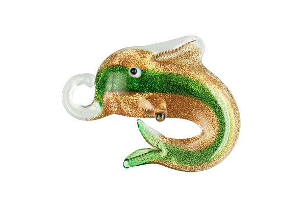 Handmade Lampwork Art Glass Foil Pendant Dolphins (XD03 Green)