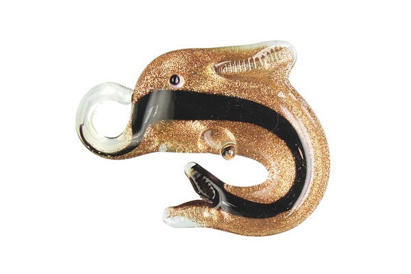 Handmade Lampwork Art Glass Foil Pendant Dolphins (XD04 Black)