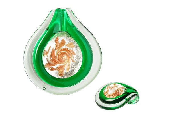 Murano Foil Glass Coin Eye Pendant, 42x47mm, 1 Piece, Pendant for Jewelry Making