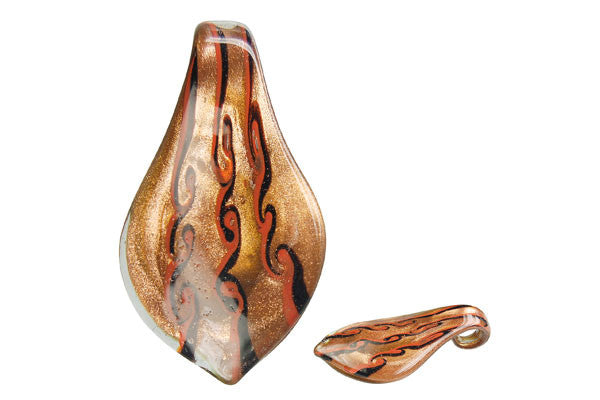 Murano Foil Glass Smooth Leaf Pendant, 33x63mm, 1 Piece, Pendant for Jewelry Making