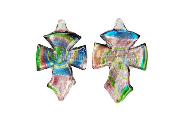 Murano Foil Glass Cross Earrings
