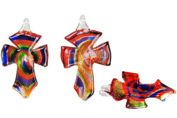Murano Foil Glass Cross Earrings
