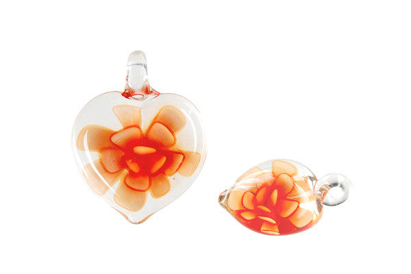 Murano Foil Glass Heart Flower Earrings