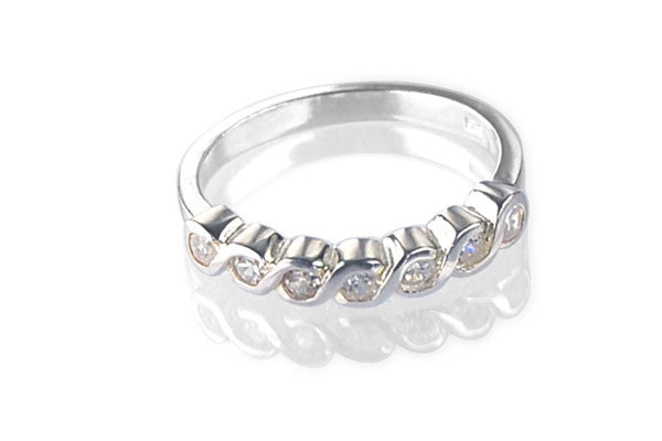 Cubic Zirconia Sterling Silver Clear Half Eternity