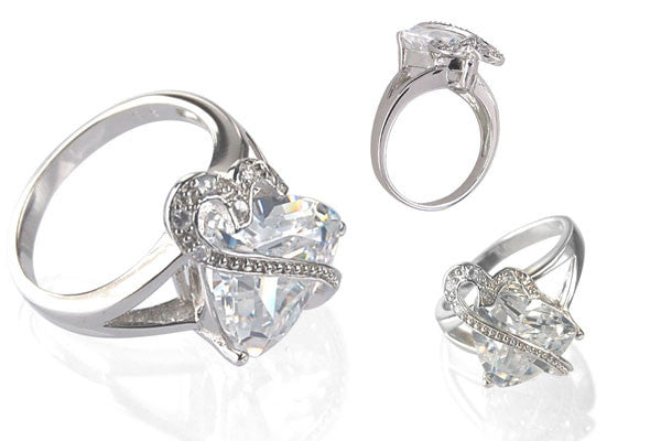 Cubic Zirconia Sterling Silver Clear Triangle Cocktail