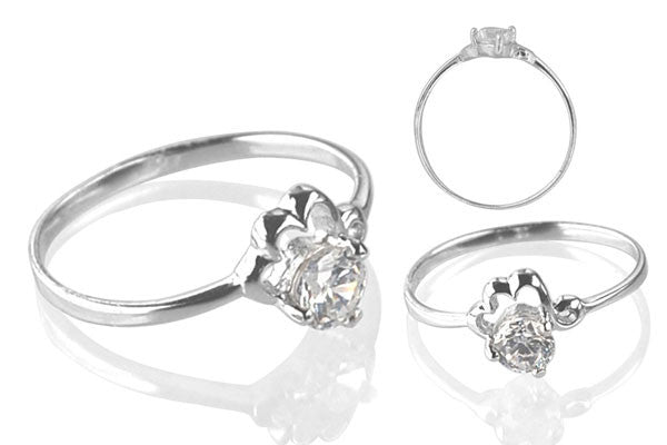 Cubic Zirconia Sterling Silver 4.5mm Round Solitaire with Tulip