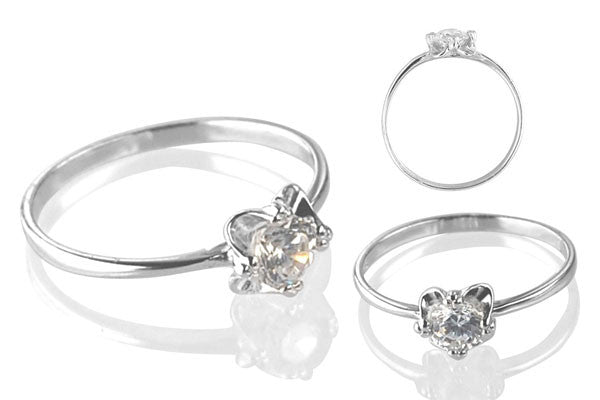 Cubic Zirconia Sterling Silver 4.5mm Round Solitaire on Flower