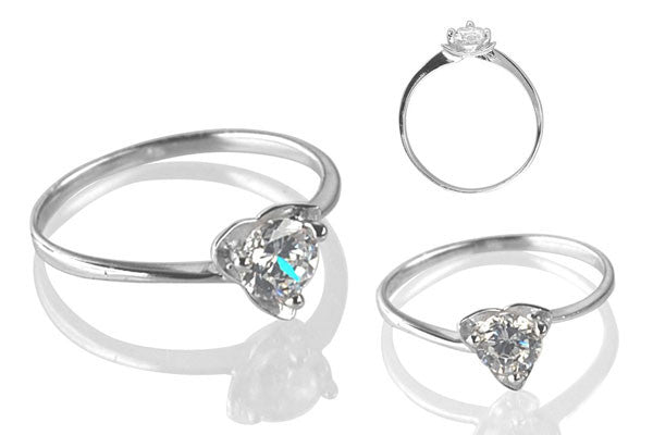 Cubic Zirconia Sterling Silver 5mm Round Solitaire on 3 Petal Flower