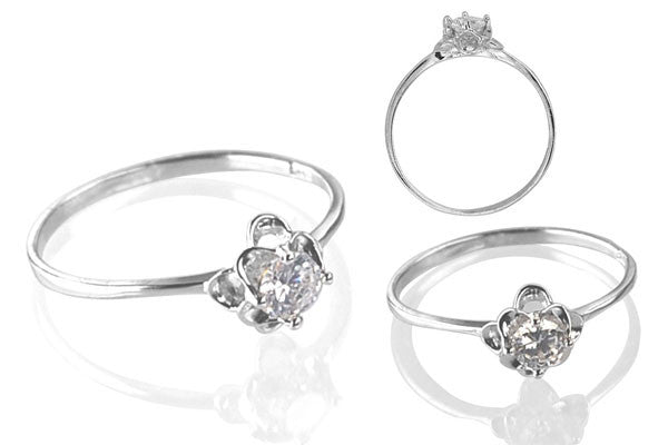 Cubic Zirconia Sterling Silver 4mm Round Solitaire in Double Flowers