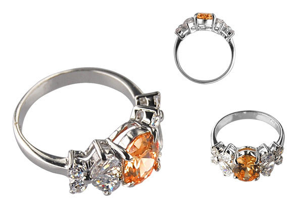 Cubic Zirconia Sterling Silver Golden Topaz Oval with Clear Butterfly