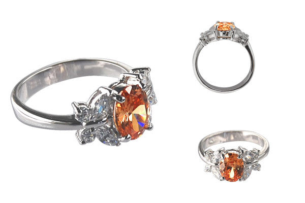 Cubic Zirconia Sterling Silver Golden Topaz Oval with Clear Butterfly