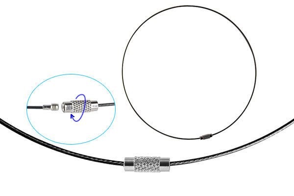 Silk-Coated Steel Necklace, Black w/Silver-Plated Endcaps, Screw Clasp
