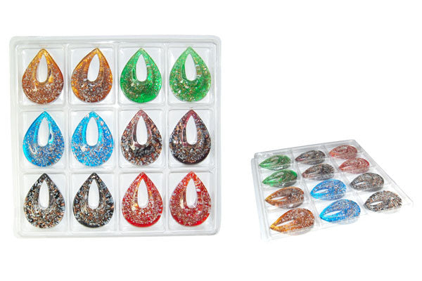 Murano Foil Glass Value Pack Pendant, 40x52mm, 12 Pieces, Pendant for Jewelry Making