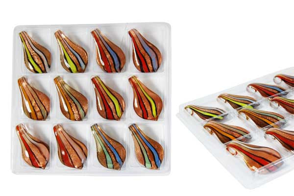 Murano Foil Glass Value Pack Pendant, 33x63mm, 12 Pieces, Pendant for Jewelry Making