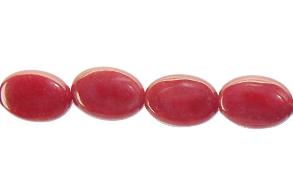 Colored Jade Red Flat Oval Beads, 16-Inch Strand, Beads for Jewelry Making