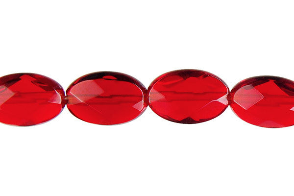 Ruby Quartz Glass Flat Oval Faceted Beads, 16-Inch Strand, Jewelry Making Supplies