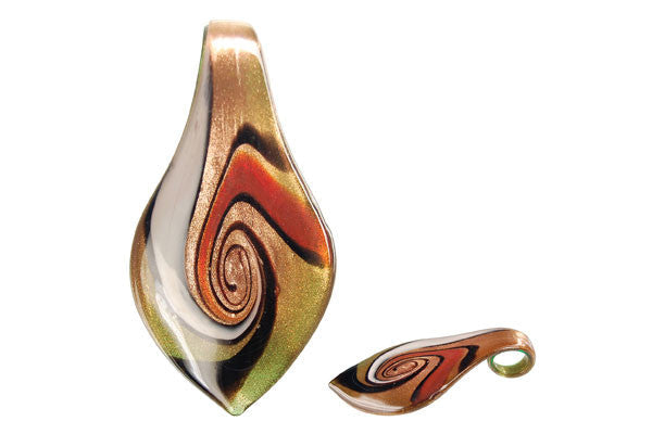 Murano Foil Glass Smooth Leaf Pendant, 36x63mm, 1 Piece, Pendant for Jewelry Making