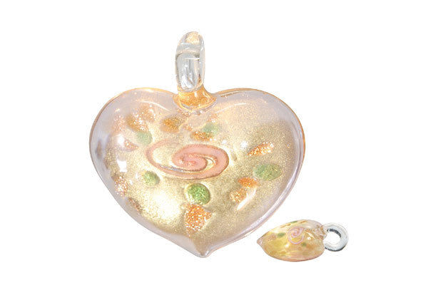 Murano Foil Glass Heart Style B Pendant, 40x45mm, 1 Piece, Pendant for Jewelry Making