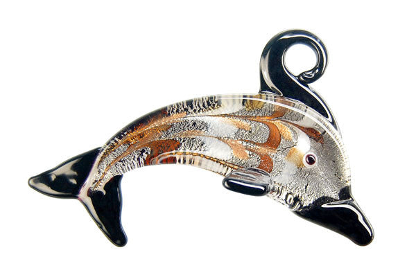 Pendant Murano Foil Glass Dolphins (XDB02 Black)