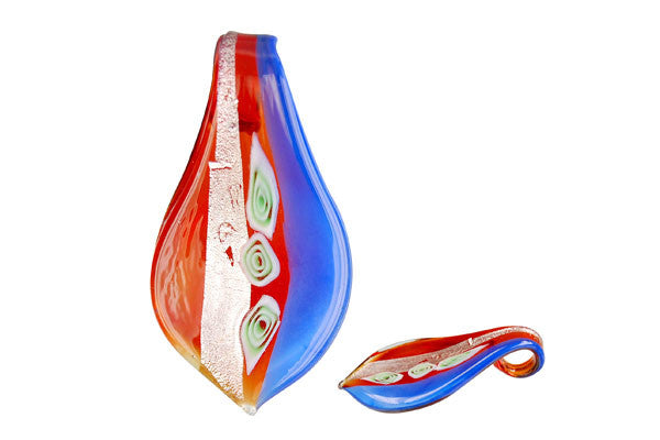 Murano Foil Glass Smooth Leaf Pendant, 33x60mm, 1 Piece, Pendant for Jewelry Making