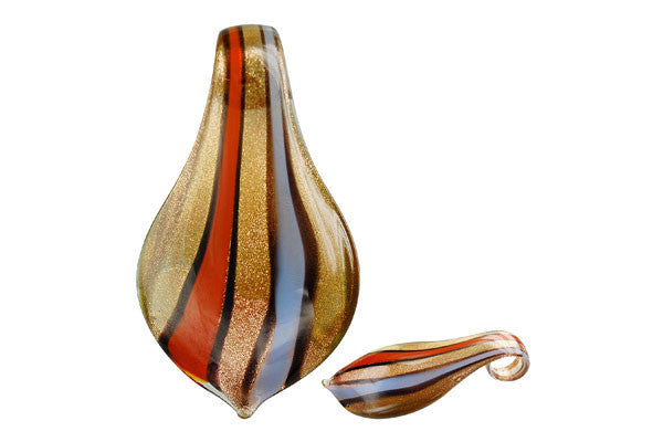 Murano Foil Glass Smooth Leaf Pendant, 33x63mm, 1 Piece, Pendant for Jewelry Making
