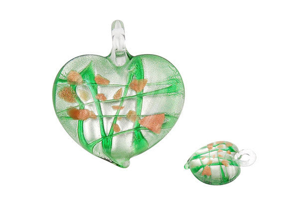 Murano Foil Glass Heart Style B Pendant, 36x36mm, 1 Piece, Pendant for Jewelry Making