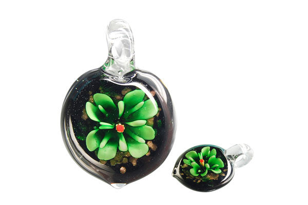Murano Foil Glass Heart Flower Pendant, 28x38mm, 1 Piece, Pendant for Jewelry Making